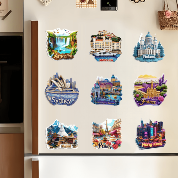 1 pieza Imán de nevera con paisaje urbano 2D - Adecuado para regalar a amigos en vacaciones, múltiples imanes de acrílico y goma blanda aplicables a puertas metálicas, refrigeradores, armarios de almacenamiento - Regalo de decoración del hogar creativo para entusiastas de los viajes, Año Nuevo, Graduación, Aniversario, Navidad, Acción de Gracias