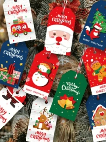 50 قطعة بطاقات هدايا عيد الميلاد DIY، زينة شجرة عيد الميلاد، بطاقات كرافت معلقة بخيوط، عيد الميلاد - متعدد الألوان - مشاهدة 3