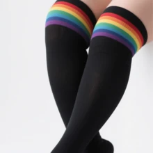 Plus Size Women Thigh High Socks For Thick Thighs- Extra Long Striped Thick Over The Knee Socks- Leg Warmer Boot Socks, Women Knit Cotton Extra Long Over The Knee-High Socks - 黑色 - 查看 9