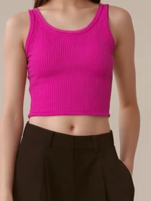 KIT4 Blusa Feminina TOP cropped Simples básico Regata Regata Sólido malha canelada - KIT4 top Cores enviados aleatoriamente - Visão 8