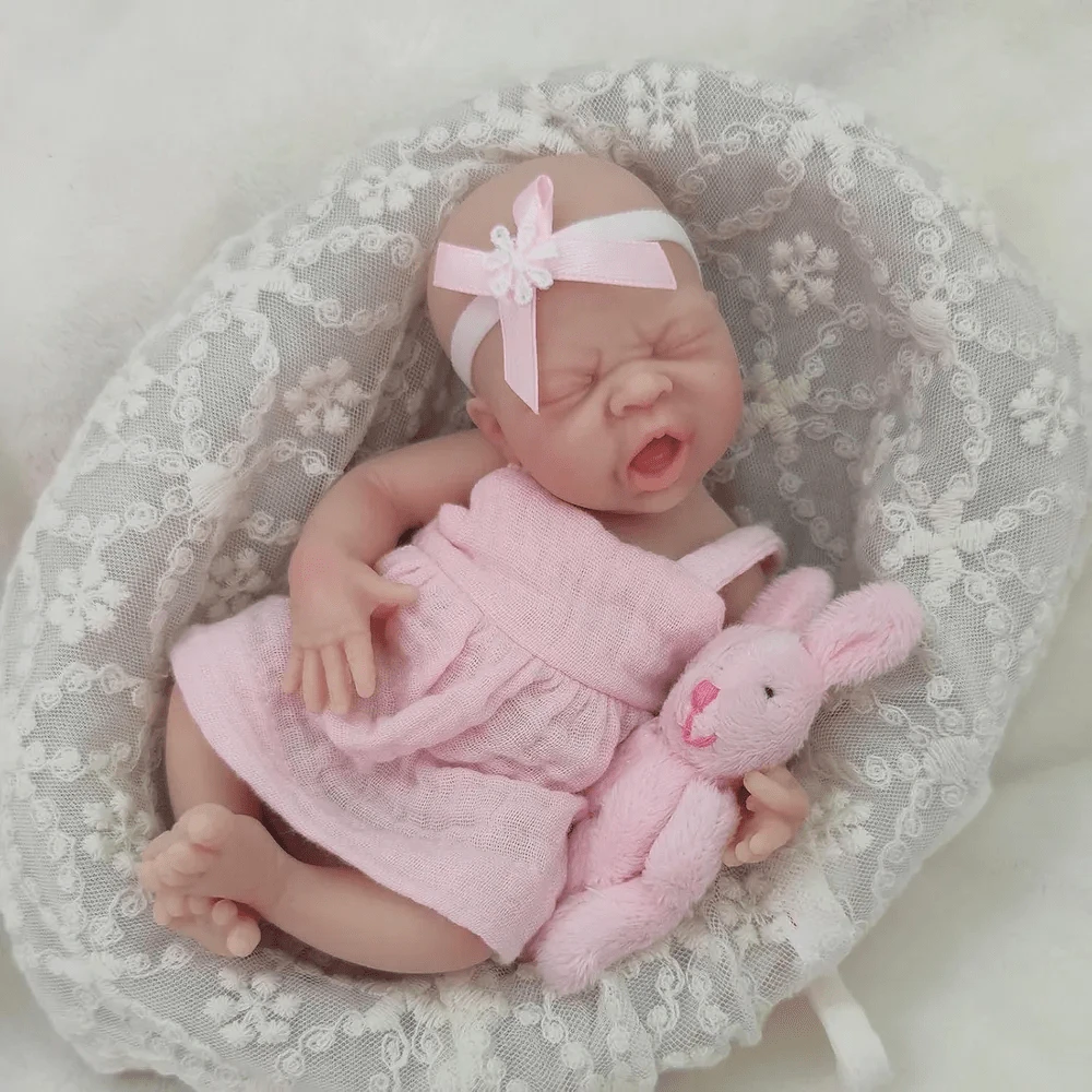 7 Inch Reborn Baby Doll , Silicone Doll Girl , Mini Realistic Newborn Baby Dolls Silicone Full Body With Feeding Accessories - Pink - View 1