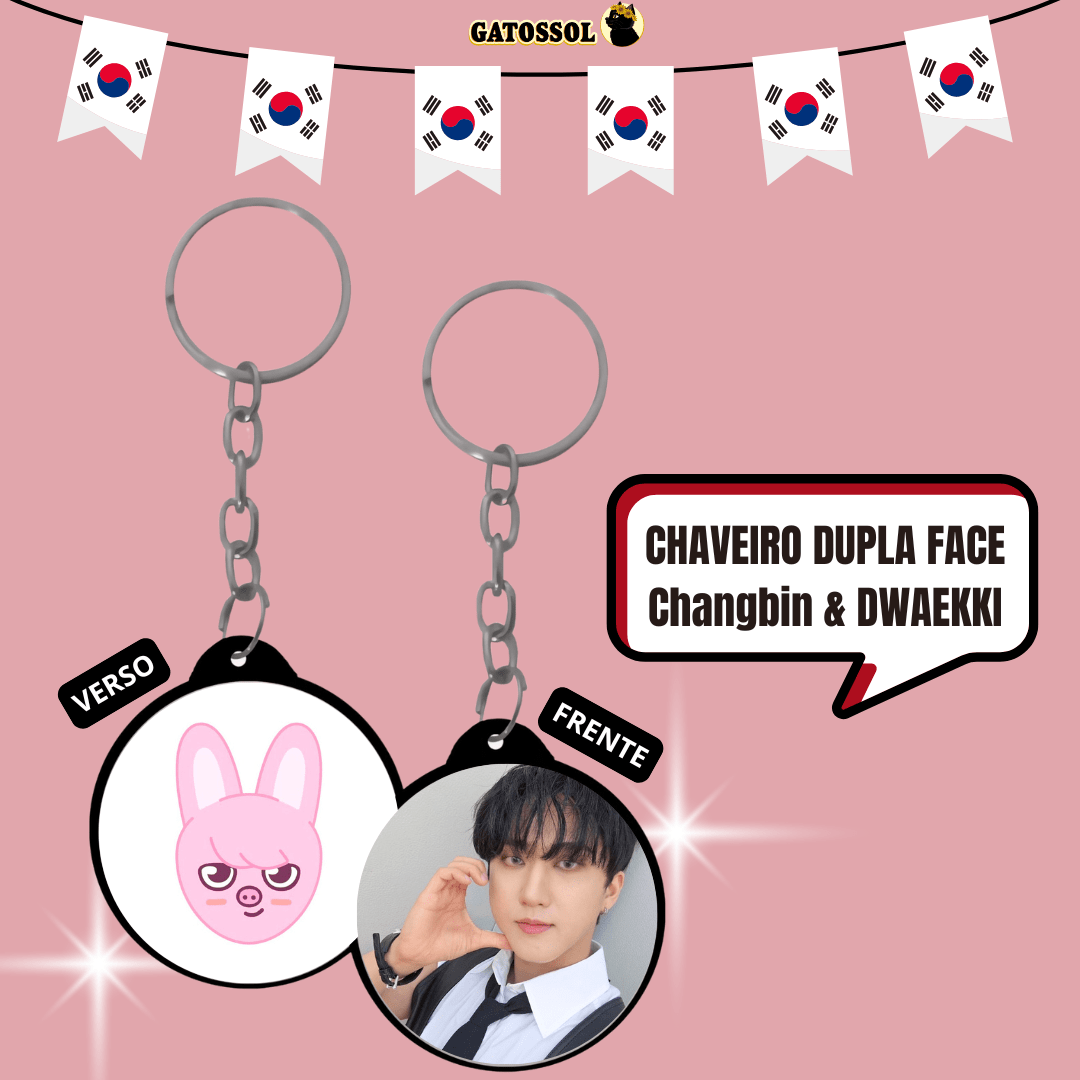 Chaveiro Changbin - StrayKids e SKZOO - SKZ - Chaveiros Dupla Face - Porta-chaves - KPOP - K-POP - IDOL - BROCHE