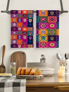 2 piezas/4 piezas/12 piezas Toallas de cocina con esqueleto del Día de los Muertos, Toallas de baño con esqueleto del Día de los Muertos, Toallas para fiesta al aire libre del Día de los Muertos, Decoración del hogar del Día de los Muertos, Decoración de cocina del Día de los Muertos, Estilo moderno, Secado rápido, Material de microfibra súper suave, Rectangular, 15.75IN*23.62IN/40*60CM Patrón de impresión digital, Adecuado para decoración de fiestas al aire libre, Regalos de cocina del Día de los Muertos