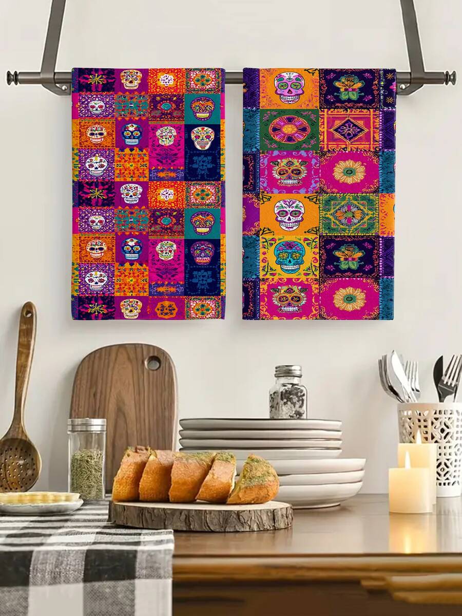 2 piezas/4 piezas/12 piezas Toallas de cocina con esqueleto del Día de los Muertos, Toallas de baño con esqueleto del Día de los Muertos, Toallas para fiesta al aire libre del Día de los Muertos, Decoración del hogar del Día de los Muertos, Decoración de cocina del Día de los Muertos, Estilo moderno, Secado rápido, Material de microfibra súper suave, Rectangular, 15.75IN*23.62IN/40*60CM Patrón de impresión digital, Adecuado para decoración de fiestas al aire libre, Regalos de cocina del Día de los Muertos