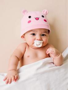3/6件装 可爱卡通熊耳新生儿帽子 柔软男女宝宝帽子 针织帽 纯色婴儿帽 新生儿摄影帽 0-3个月 - 彩色 - 查看 4