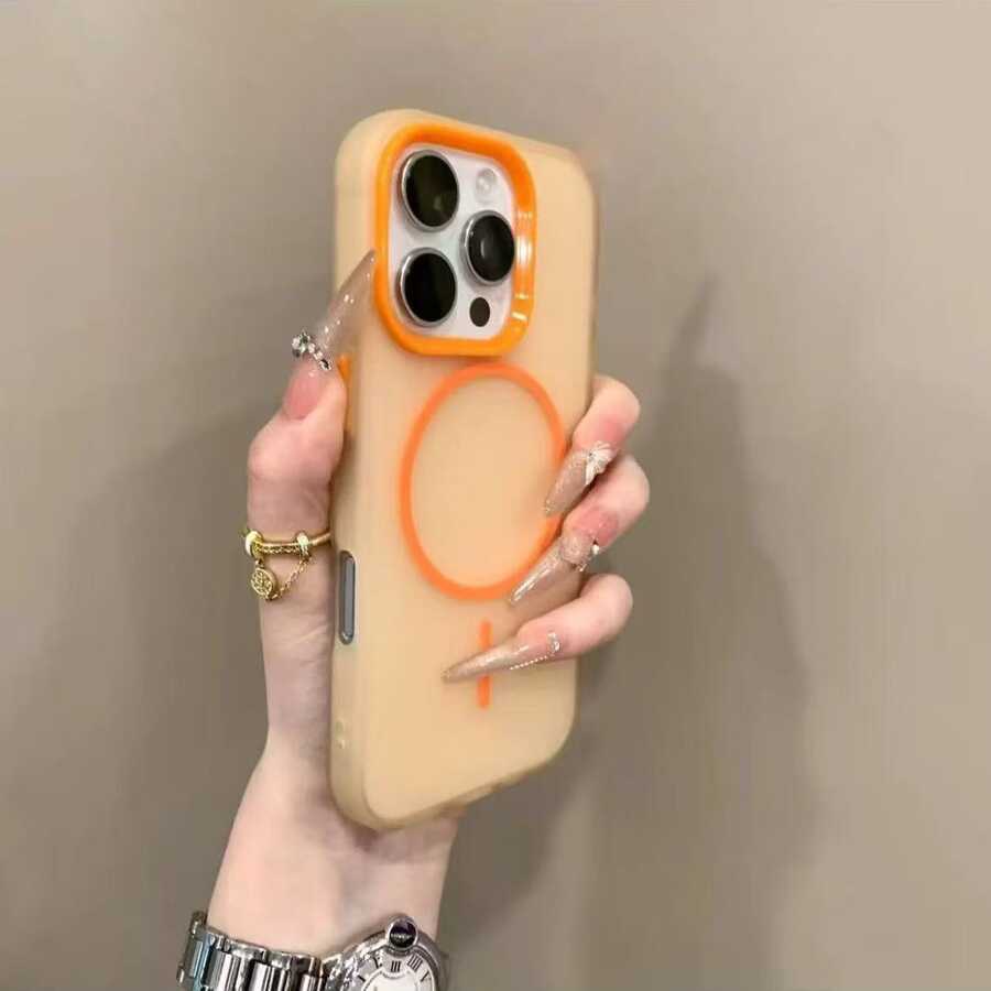 DECOPHONE Ốp lưng điện thoại sạc không dây từ tính bán trong suốt màu cam sang trọng, tương thích với iPhone 17, 17 Pro, 17 Air, 17 Pro Max, 16, 15, 14, 13, 12, 11 Pro Max, 16 Plus, cung cấp khả năng bảo vệ trong suốt và thiết kế khung chống sốc. - trái cam - Xem 1