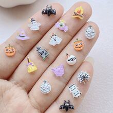30/50/100pcs Mixed Cute Mini Halloween Resin Charms Set - Cartoon Ghosts, Pumpkins, Hats And Spiders, Suitable For DIY Nail Art, Scrapbooking And Jewelry Making, Unscented - Multicolor - View 7