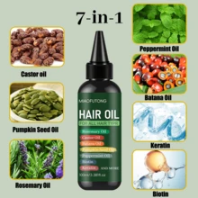 100ml Bottle 7-In-1 Hair Treatment Oil With Castor Oil + Banana Oil + Pumpkin Seed Oil + Peppermint Oil + Biotin + Keratin Moisturizing & Hydrating, Gentle Formula To Repair Dry, Frizzy Hair For All Hair Types & Scalp, Unisex Hair Supplies Hair Care - màu xanh lá - Xem 7