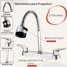 Grifo Cocina Fregadero Alto Arco Caño Flexible Mando Pulsador - aleación de cromo - Ver 3