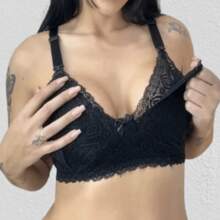Kit 3 Plus Size Nursing Bras, Lace, Reinforced Straps, Easy Open, Pregnant Women