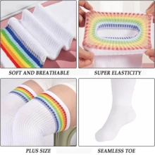 Plus Size Women Thigh High Socks For Thick Thighs- Extra Long Striped Thick Over The Knee Socks- Leg Warmer Boot Socks, Women Knit Cotton Extra Long Over The Knee-High Socks - 白色 - 查看 3