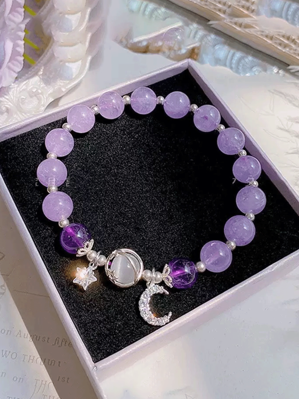 1pc Minimalist & Fashionable Starry Moon Crystal Beaded Bracelet For Girls