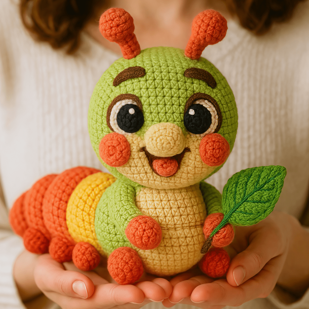 1pc Cute Big-Eyed Fuzzy Caterpillar Handmade Crochet Kit, Whimsical Home Decor For Halloween, Comes With Step-By-Step PDF Tutorial, Suitable For Wedding, Christmas, Valentine's Day, Mother's Day, Birthday, Party Gifts, Color Of Accessories Random