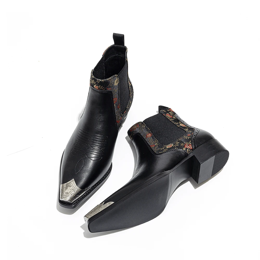 Men's Fashion Iron Toe Chelsea Boots, Booties, Ankle Boots, Western Boots. Side Zippers, Low Heel, Metal Fittings. Fashion, Party, Wedding Business, Everyday - 黑色 - 查看 1