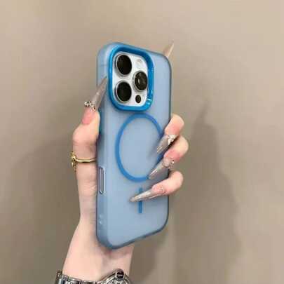 DECOPHONE 蓝色奢华半透明磁吸无线充电手机壳，兼容 17、17 Pro、17 Air、17 Pro Max、16、15、14、13、12、11 Pro Max、16 Plus，提供透明保护和减震边框设计。