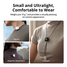 DJI Mic Mini（1个发射器+1个接收器），无线领夹式麦克风，超轻便携，音质出色，具备降噪功能和自动增益控制，适用于Vlog拍摄、直播等场景，传输距离可达400米。