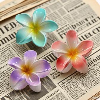 3pcs Women Gradient Colored Floral Plastic Hair Clips, Fashion Versatile, Elegant Simple Design, Suitable For Daily Wear, Parties, Work, Vacation, Hairstyling, Braiding, Makeup, Can Match Clothes And Other Accessories Fashion Hair Accessories Flower Claw Clips Casual Hair Claw Fall Winter