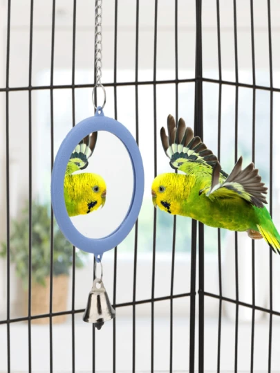 1pc Bird Toy, Mirror Hanging Toy, Suitable For Medium/Small Parrots, Parrot Bell Toy, Cage Stand Accessories, Suitable For Bird Training