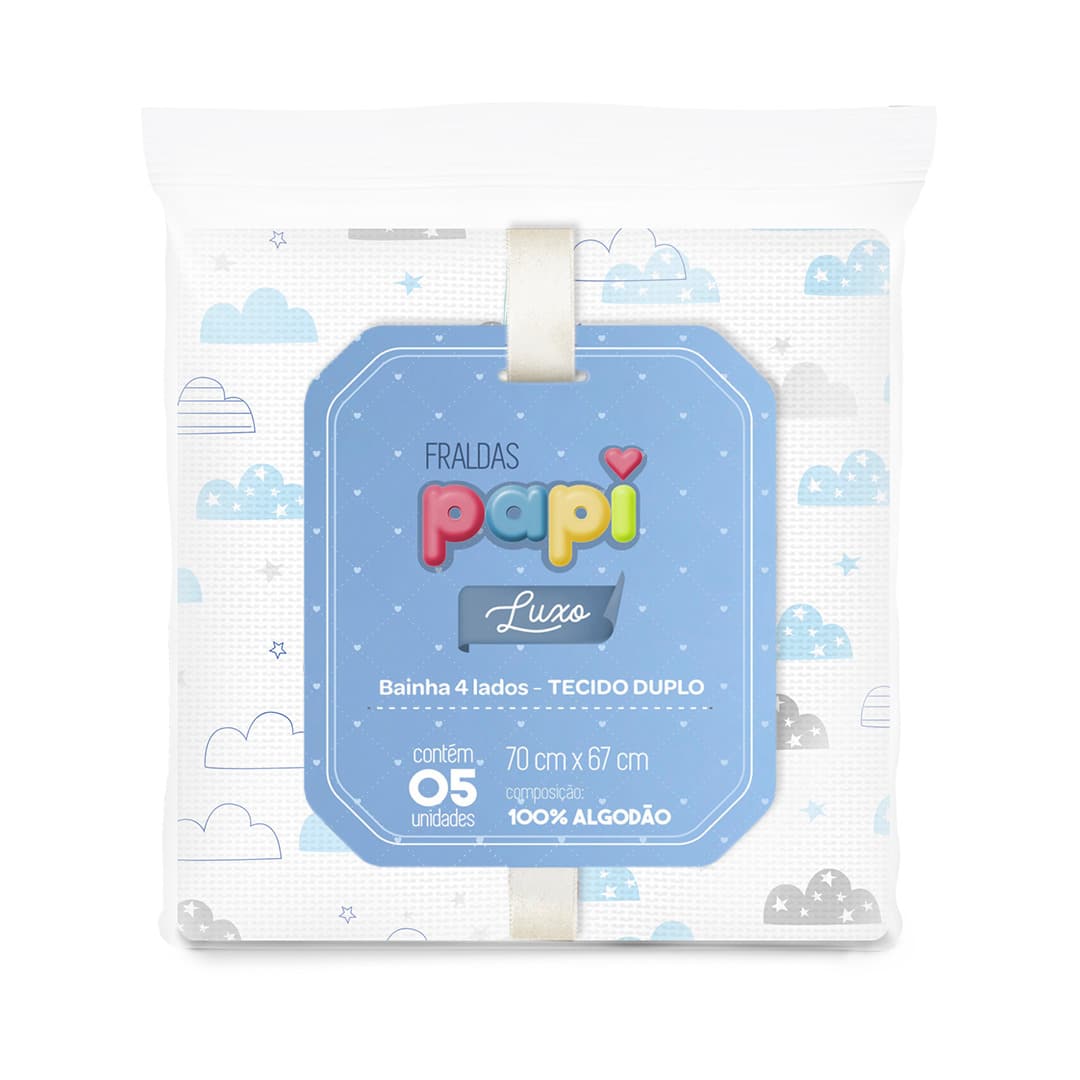 Papi Luxury Double Fabric Diaper 5 Units - 100% Cotton - With Hem - Boy - View 1