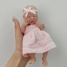 7 Inch Reborn Baby Doll , Silicone Doll Girl , Mini Realistic Newborn Baby Dolls Silicone Full Body With Feeding Accessories - Pink - View 3