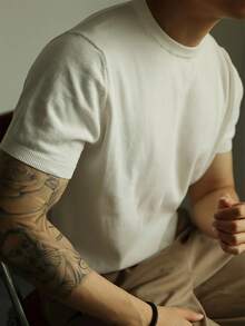 Men's Solid Color Crew Neck Short Sleeve Casual Knit Top - White - View 1