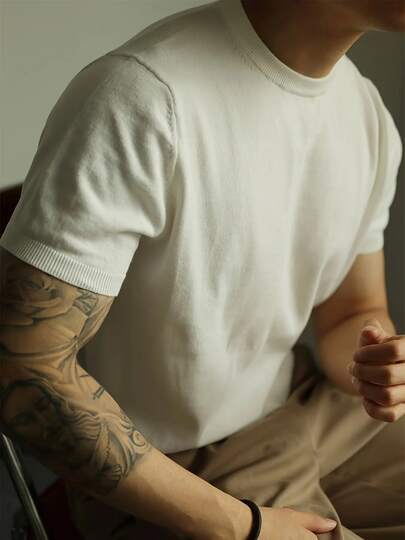Men's Solid Color Crew Neck Short Sleeve Casual Knit Top