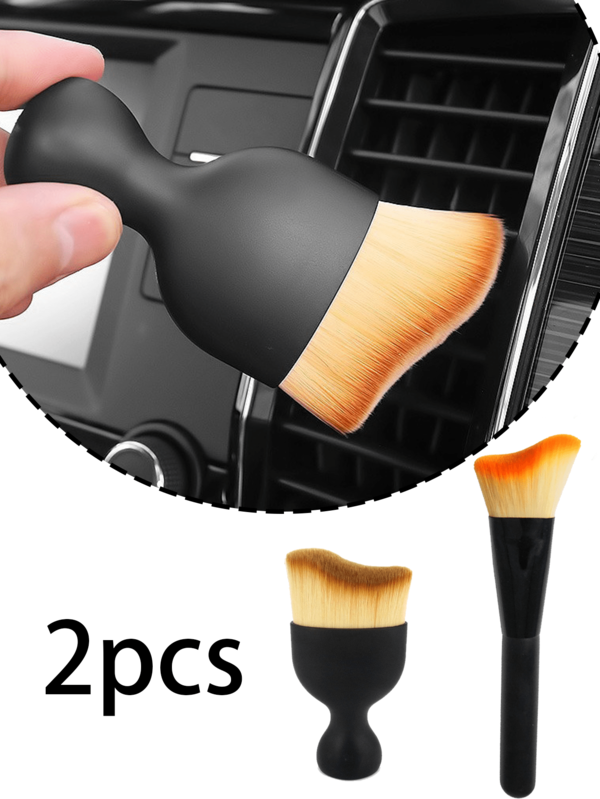 2pcs Car Cleaning Brush, Car Interior Detail Brush, Short Gap Dust Removal Brush, Soft Bristle Brush, Cleaning And Maintenance Car Brush, Air Conditioning Vent Dust Removal Soft Brush, Car Cleaning Care Brush, Car Interior Dust Removal Brush, Used To Clean Panels, Vents, Leather, Small Spaces, Suitable For Cars, Homes, Offices, Computers, Keyboards, Car Decoration, Home Essentials