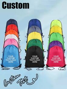 1 pezzo Sacche con coulisse in poliestere personalizzabili - colori brillanti, logo/testo personalizzato, zaini leggeri e durevoli per matrimoni, baby shower, compleanni, lauree e festival | Design accattivante con chiusura a cordoncino per fitness