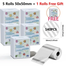 Rótulo Redondo Transparente 50x50mm - 140PCS Rolo de Etiqueta Adesiva Térmica, Adequado Para Phomemo M110/M200/M120/M220 E210 P50 DETONG P1