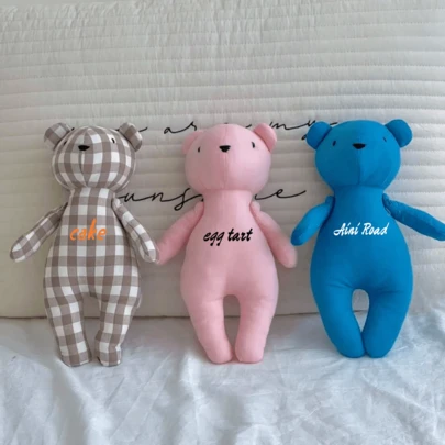 1pc Customizable Cute Bear Plush Doll, Personalized Handmade Animal Bear. Adorable Bear Stuffed Doll, Meaningful Customizable Gift, 3 Colors Available: Pink, Blue, Plaid. Children's Cute Plush Doll, Fashionable Minimalist Design, Adorable Plaid Bear Plush, Printed Letter Animal Bear, Animal Stuffed Doll.