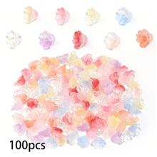 100pcs 12x7.5mm Gradient Color Semi-Transparent Glass Lily Of The Valley Beads, Including Yellow,Green, Pink And Purple - Ideal For DIY Jewelry, Hair Clips And Home Decor Crafts