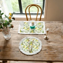 1pc Lemon Pattern Printed Placemat, Linen Tassel Dining Mat, Washable Table Pad, Home Decor, Placemats, Coasters, Kitchen Dining Table Mats, Indoor Outdoor Party Decoration, Home Decor, Ideal Gift - Multicolor - View 1