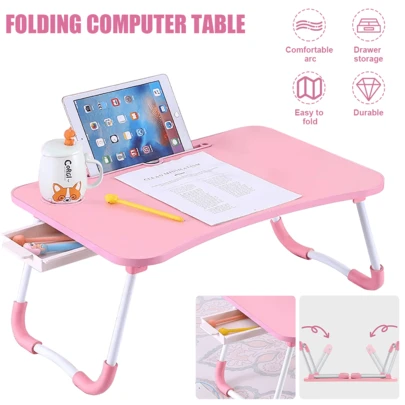 Lislark Laptop Desk Bed Stand Foldable Laptop Table Folding Breakfast Tray Portable Lap Standing Desk Reading And Writing Holder With Drawer & Cup Holder For Bed Couch Sofa Floor