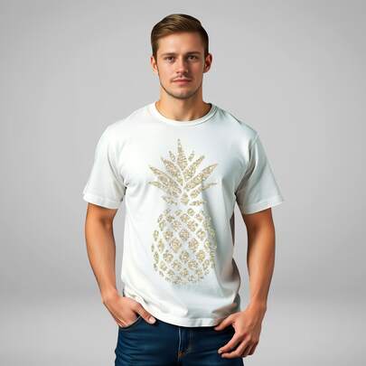 Camiseta Masculina Abacaxi Dourado Fruta Malhão Camiseta Básica Algodão