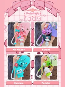 Sanrio Happy Friends 系列可爱钥匙扣吊饰,官方授权,PVC + 合金小雕像,可爱铃铛和蝴蝶结设计,款式包括 My Melody、Kuromi、Pochacco、Hangyodon,3D 收藏玩具配件单个、全套选择,可自由组合打造个性化风格,高约 6 厘米,OPP 袋包装,可爱吊坠,Sanrio 角色 - 彩色 - 查看 7