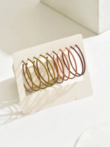 5 Pairs Classic Autumn/Winter Colorful Geometric Hoop Earrings (No Card Included) - Brown - View 3