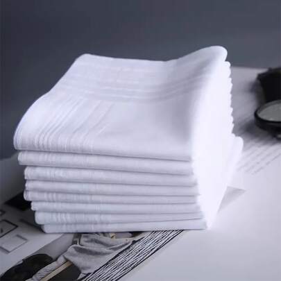 3/6pcs Premium White Handkerchiefs, Soft Polyester Fabric Handkerchiefs, Absorbent & Breathable Handkerchiefs, Suitable As Birthday Or Holiday Gifts
