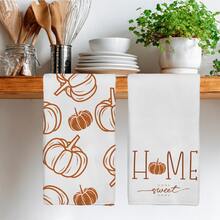 2pcs Minimalist Autumn Pumpkin Pattern Kitchen Towels, Soft Polyester Material Dish Cloths, Suitable For Kitchen Decor, Cleaning, Holiday Party Decoration, Kitchen & Bathroom Essentials, Home Decor, Housewarming Gift - Multicolor - View 8