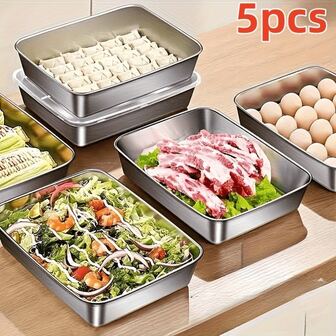 Stainless Steel Food Storage Household Storage Set With Transparent Lid - Large Square Container Suitable For Meat, Fruits, And Vegetables - Perfect For Camping, Outdoor, And Home Use, Stackable Kitchen Storage Box, Ideal Christmas Or Thanksgiving Gift
