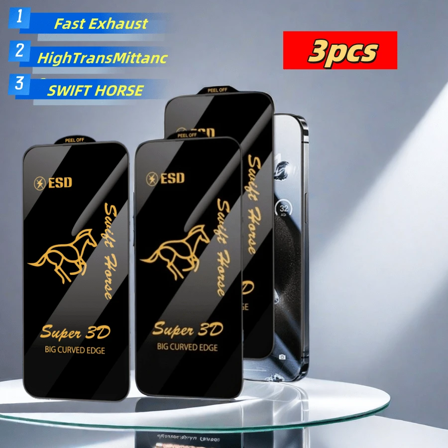 3 件 Swift Horse ESD 防库存钢化玻璃屏幕保护膜适用于 IPh 16e 14/15/16/16 Plus/16 Pro Max/13 Mini 12 11 Pro Max X XR XS Max 屏幕保护必需品，适用于日常防护、办公室、家庭手机屏幕保护膜手机配件防水防震防摔防摔防刮防指纹全覆盖