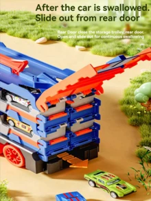 儿童超大恐龙滑轨车，超长轨道，一键弹出，可变形，室内/室外双模式，可玩耍，可收纳多辆迷你车，男孩亲子互动益智玩具，儿童礼物（合金车颜色和款式随机） - 彩色 - 查看 6