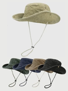 1 件纯色宽边渔夫帽，休闲运动太阳帽，可调节，户外运动礼物（帽顶随机缝制）