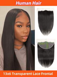 Fechamento frontal de renda 13X6 com cabelo de bebê, parte livre, cabelo humano liso, de orelha a orelha, linha fina natural, renda transparente, cor natural para mulheres, adequado para todas as estações