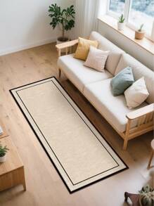 由浅米色背景和黑色矩形框架组成的方形图案，风格现代简约，减震抗疲劳地毯，厚度约3毫米，超柔软、吸水、轻质涤纶矩形设计，带橡胶背衬，耐用舒适