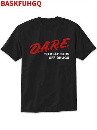 Black Cotton 90s Retro Graphic Tee - Men's Vintage D.A.R.E. Inspired T-Shirt Graphic Tees