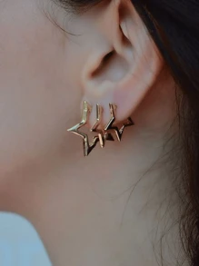 6Pcs/Set Minimalist Square Shape Copper Earrings For Women, Elegant Casual Party Beach Date Holiday Gift, Versatile Daily Wear
