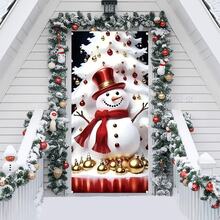 1pc Merry Christmas Entrance Banner Flag, Made Of Polyester Fabric, Suitable For Christmas Decoration, Photo Booth Backdrop, Indoor/Outdoor Door Decor, Wall, Yard, Garden Curtain Decor, Christmas Party, Anniversary