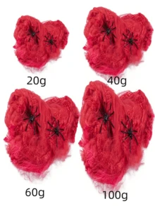 1pc, 20/40/60/100g Spider Web Halloween Decorations, Comes With Fake Spiders, Super Stretchy Spider Web, Suitable For Halloween Indoor/Outdoor Party Supplies - Red - View 4