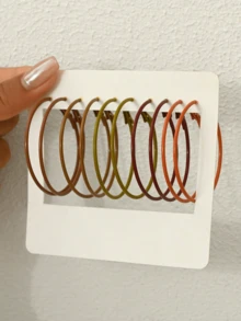 5 Pairs Classic Autumn/Winter Colorful Geometric Hoop Earrings (No Card Included) - Brown - View 4