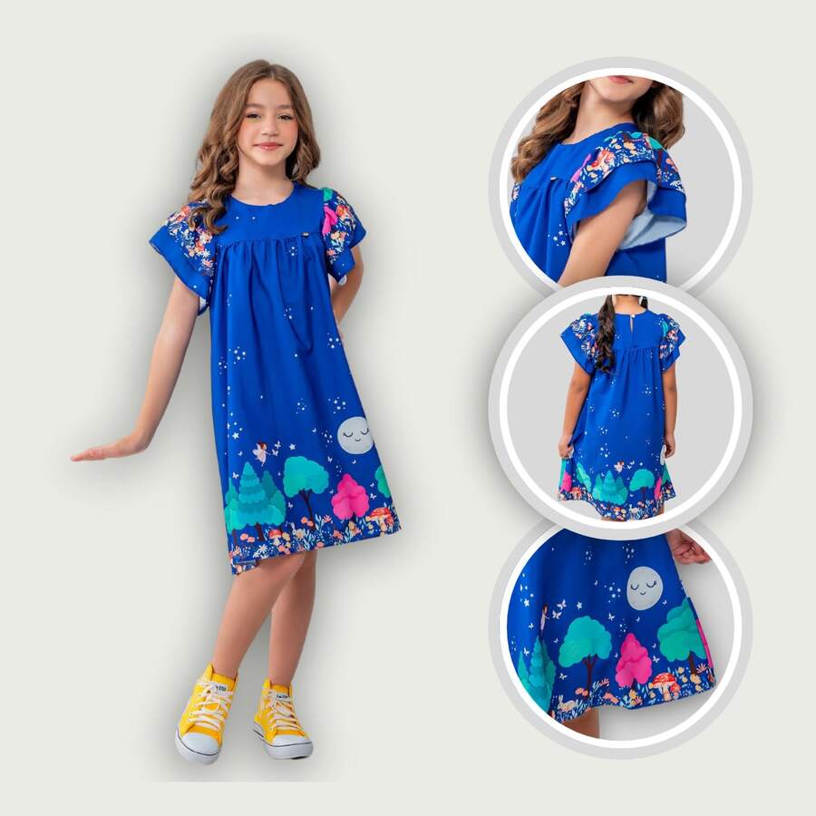 Children's Dress Girl Themed Enchanted Garden Bees Butterflies Graduation Fashion Blogger Fresh For Party Birthday Everyday Casual Teen Girl's Clothing Wedding Printed Loose Summer Floral - 藍白色 - 查看 1